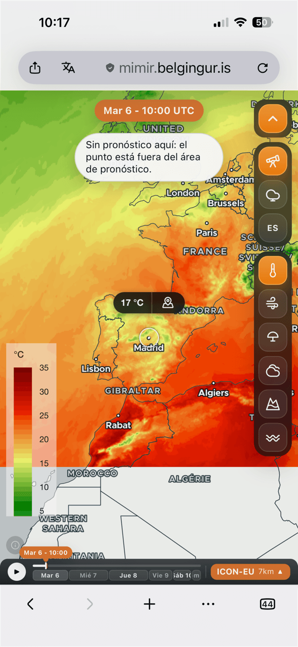 Pantalla de teléfono con el mapa, la mira y el icono de ubicación